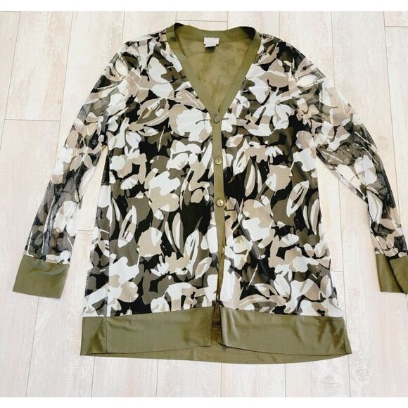 Chico's 1 Camouflage Jacket Mesh Lightweight Button Up Cover Up Medium - Picture 1 of 7
